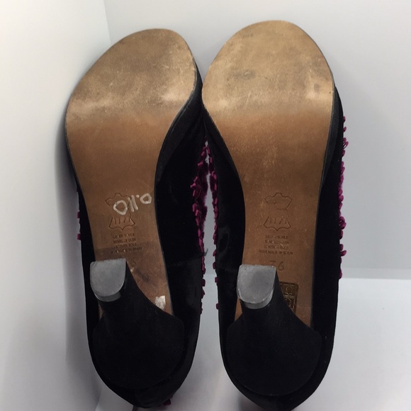 Rebeca Sanver Velvet Peep Toe Heels Black Purple Size 6 Formal - Picture 7 of 14